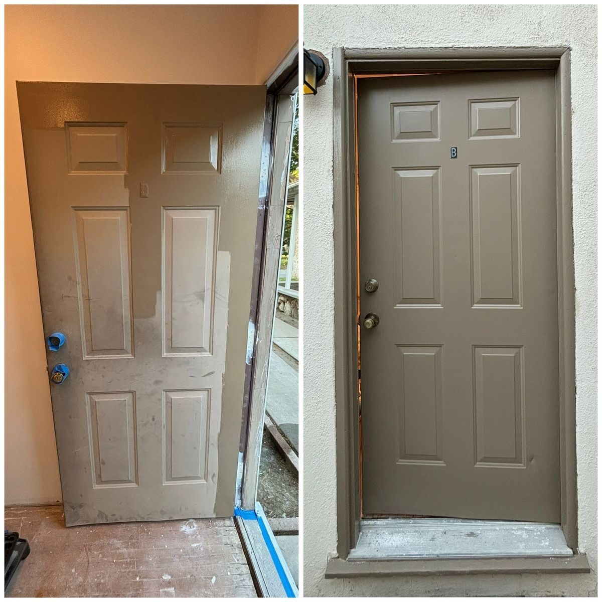 Exterior door painting and refit before and after